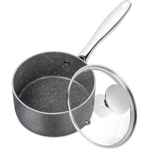 MICHELANGELO Sauce Pan with Lid, Granite Saucepans with Lids, 1Qt & 2Qt & 3Qt Sauce Pan Sets, Nonstick Saucepan Set with Stainless Steel Handle, Oven Safe, Grey(1 Quarts)