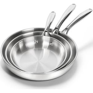 MICHELANGELO Stainless Steel 8 inch Frying Pan, Small Skillet with Triply Base, Stainless Steel Pan with Ergonomic Handle, Induction Compatible(Silver)