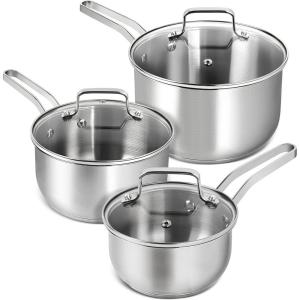 MICHELANGELO Stainless Steel Pot Set – 1QT & 2QT & 3QT Stainless Steel Sauce Pan with Lid, Induction Saucepan Set, Small Pots for Cooking – 6 Pcs(1+2+3qt)