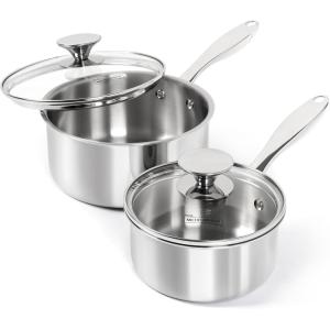 MICHELANGELO Stainless Steel Pot Set with Lids 1QT & 2QT & 3QT, Stainless Steel Saucepan Set 6pcs, 18/10 Induction Saucepans, Induction Compatible, Dishwasher Safe(Full Tri-Ply)
