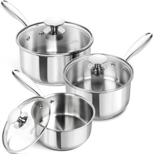 MICHELANGELO Stainless Steel Sauce Pan Set – 1, 2, 3 Qt Saucepans with Lids, Small Stainless Steel Pots for Cooking, Induction Compatible, Dishwasher & Oven Safe(1+2+3 Quart)