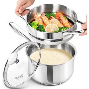 MICHELANGELO Stainless Steel Sauce Pan Set – 1, 2, 3 Qt Saucepans with Lids, Small Stainless Steel Pots for Cooking, Induction Compatible, Dishwasher & Oven Safe(2.5 Quart with Steamer)