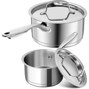 MICHELANGELO Stainless Steel Saucepan Set with Stainless Lids, Tri-Ply Bottom Sauce Pan with Lid, Sauce Pot Set 1QT & 2QT &3QT, Nonstick Saucepan, Dishwasher Safe(Silver)