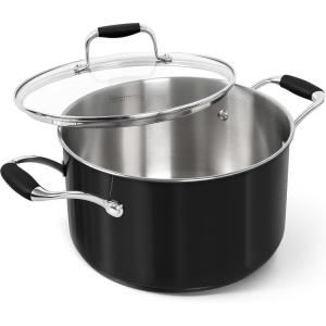 MICHELANGELO Stainless Steel Stock Pots – Induction Soup Pot with Lid, 6 Qt Non-Toxic Cooking Pot, Oven & Dishwasher Safe, Blue Exterior(Black)