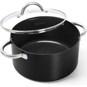 MICHELANGELO Stock Pot with Lid, Nonstick Cooking Pot, 6 Quart Soup Pot with Lid, Non Stick Pots with Stainless Steel Handle, Induction Compatible, Black(Black)