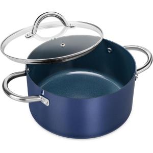 MICHELANGELO Stock Pot with Lid, Nonstick Cooking Pot, 6 Quart Soup Pot with Lid, Non Stick Pots with Stainless Steel Handle, Induction Compatible, Black(Blue)