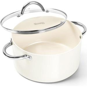 MICHELANGELO Stock Pot with Lid, Nonstick Cooking Pot, 6 Quart Soup Pot with Lid, Non Stick Pots with Stainless Steel Handle, Induction Compatible, Black(Cream)
