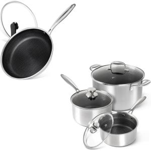 MICHELANGELO Tri-ply Stainless Steel Pot Set, 2QT & 3QT & 8QT Pot with Lids, 12 Inch Stainless Steel Frying Pan with Lid