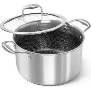 MICHELANGELO Tri-ply Stainless Steel Stock Pot, 8-Quart Stockpot with Lid, 18/10 Nonstick Cooking Pot with Honeycomb Interior, Compatible with All Cooktops(6-Quart)