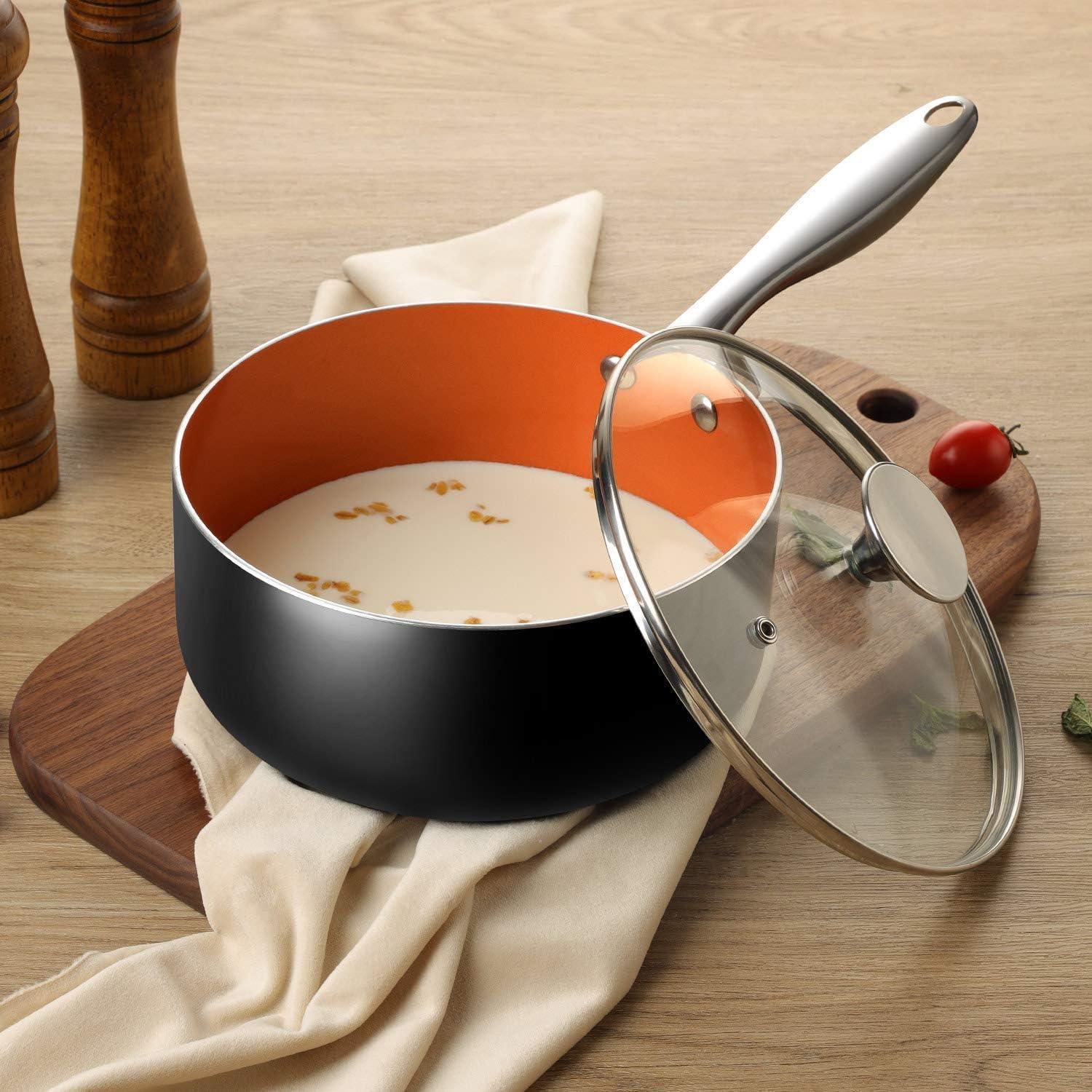 image:imageMICHELANGELO 1 Quart 2 Quart Saucepan Set with Lid Ultra Nonstick Coppper Sauce Pan with Lid Small Pot with Lid Ceramic Nonstick Saucepan 1 2 quart Set Small Sauce Pot Copper Pot 12 Qt Cera