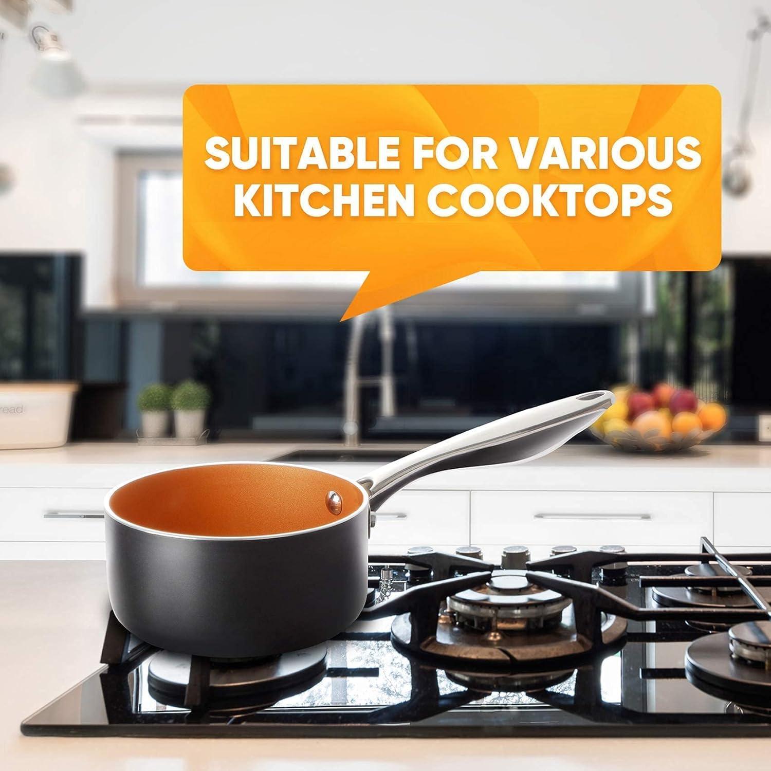 image:imageMICHELANGELO 1 Quart 3 Quart Saucepan Set with Lid Copper with Black Finish 2Piece Set NonToxic Ceramic amp Titanium Interior