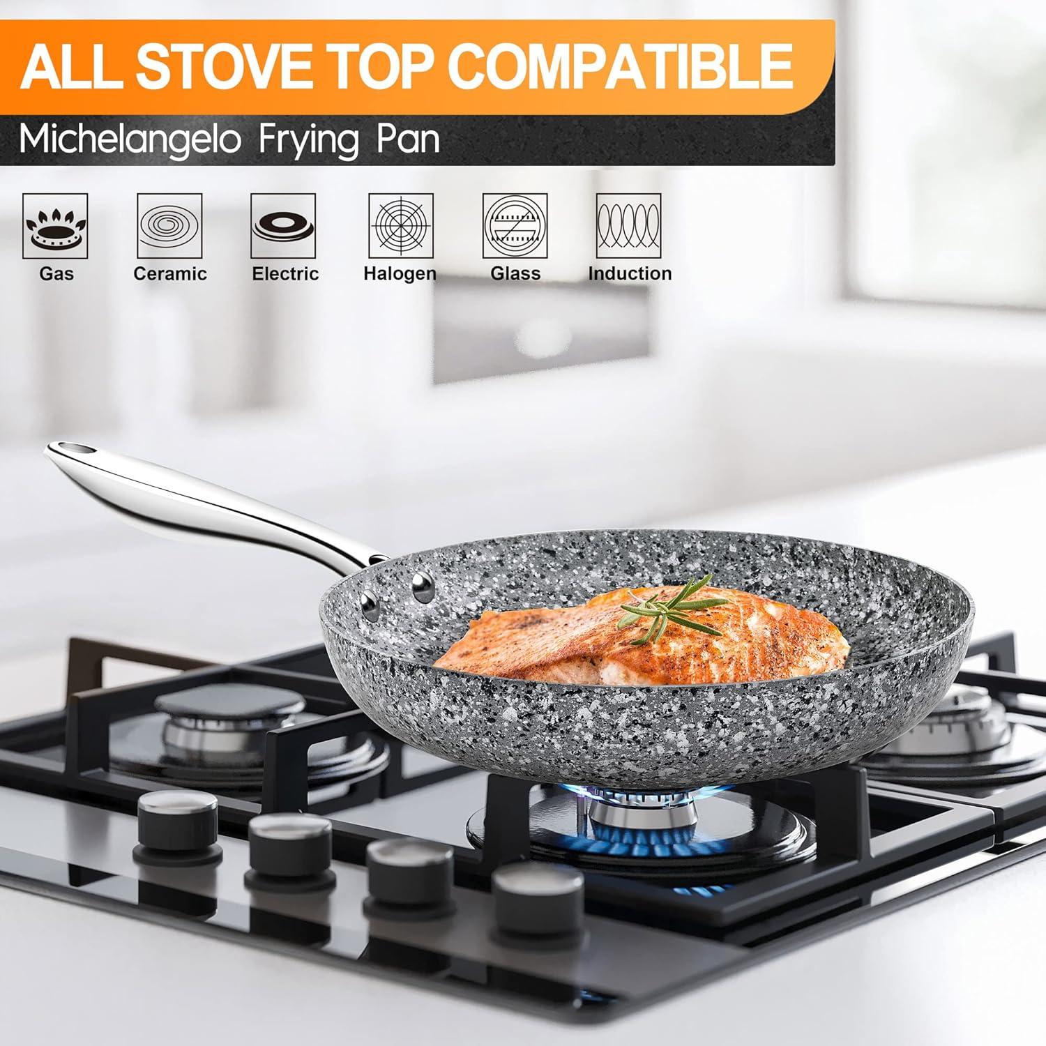 image:imageMICHELANGELO 10 Inch 12 Inch Frying Pan with Lid Nonstick Frying Pan with Non toxic StoneDerived Coating Induction Compatible
