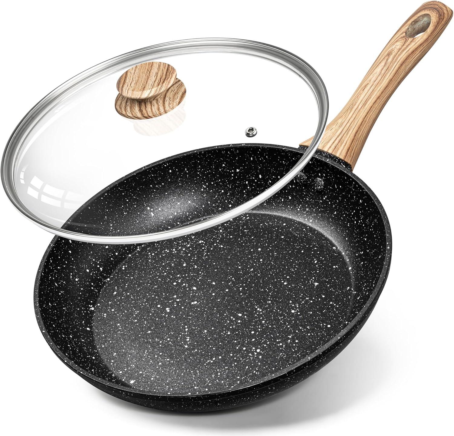 image:imageMICHELANGELO 10 Inch Frying Pan with Lid Nonstick Frying Pan with Healthy Granite Coating Nonstick Pan with AntiScald Handle Induction CompatibleBlack Granite