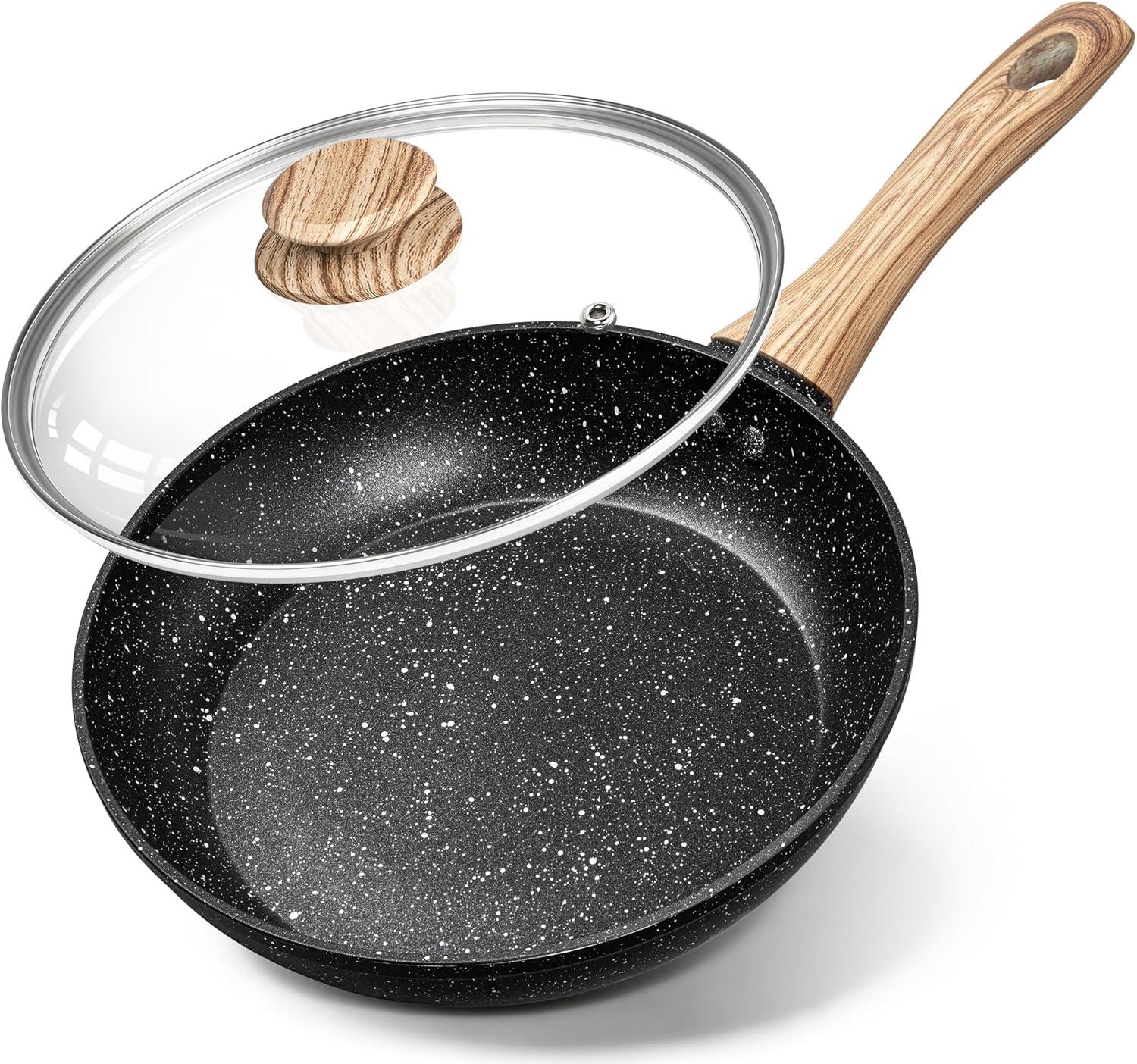 image:imageMICHELANGELO 10 Inch Frying Pan with Lid Nonstick Frying Pan with Healthy Granite Coating Nonstick Pan with AntiScald Handle Induction CompatibleBlack Granite