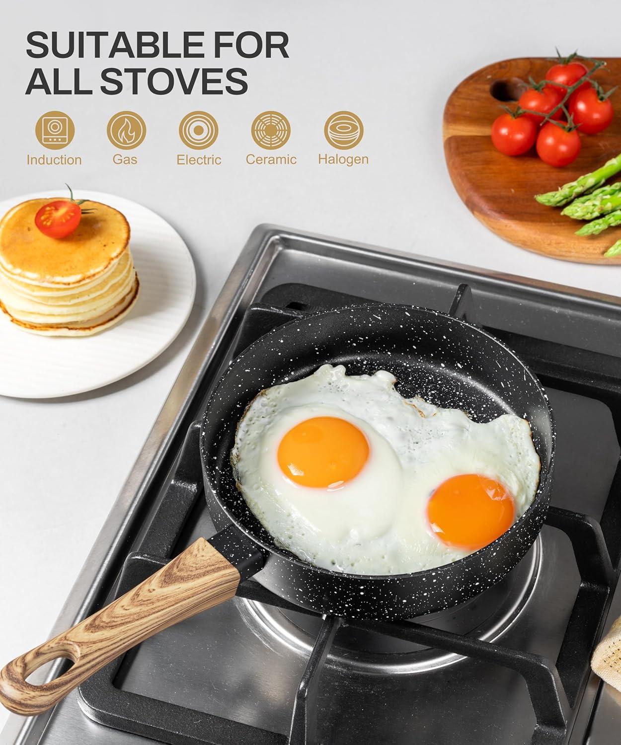 image:imageMICHELANGELO 10 Inch Frying Pan with Lid Nonstick Frying Pan with Healthy Granite Coating Nonstick Pan with AntiScald Handle Induction CompatibleBlack Granite