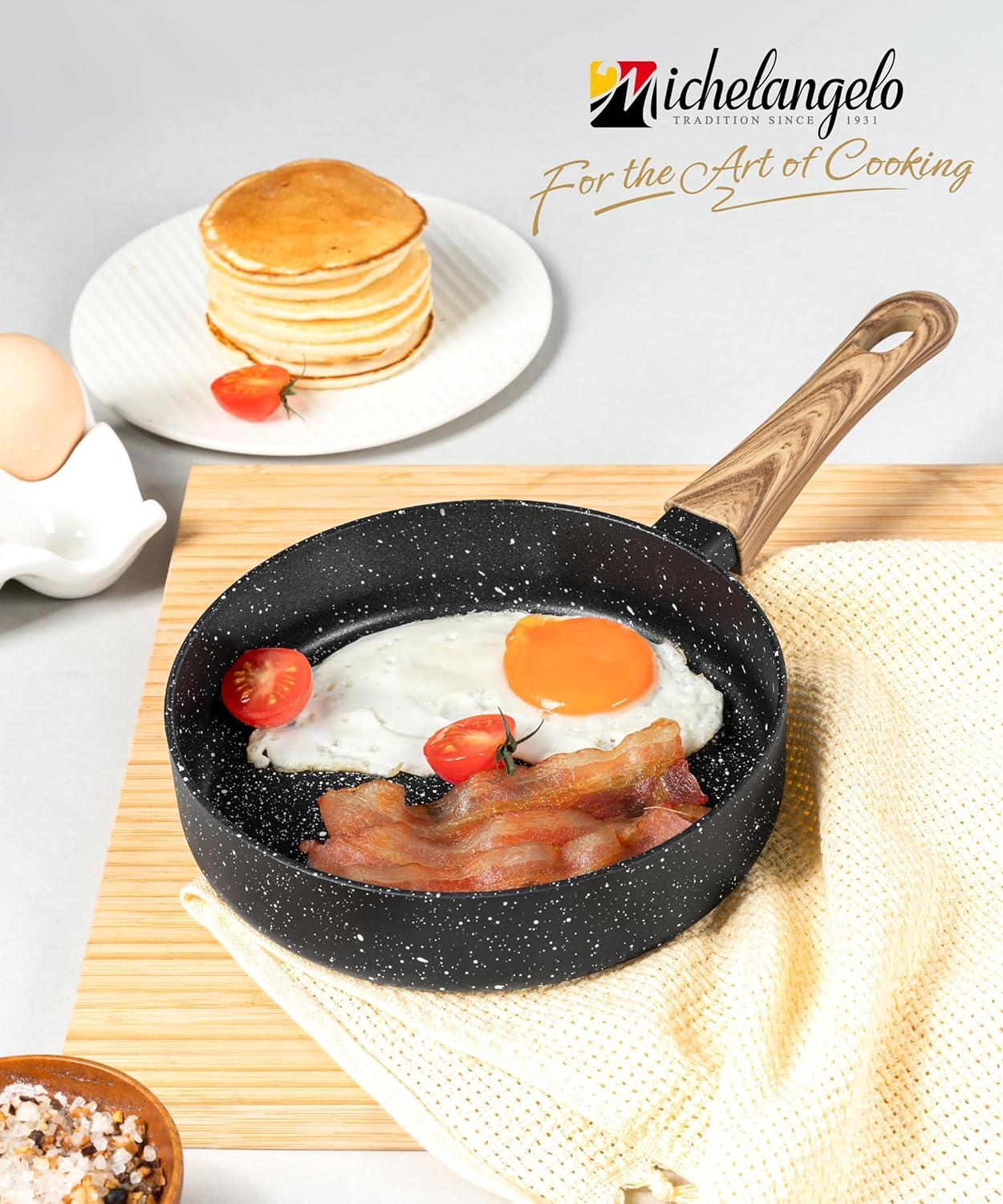 image:imageMICHELANGELO 10 Inch Frying Pan with Lid Nonstick Frying Pan with Healthy Granite Coating Nonstick Pan with AntiScald Handle Induction CompatibleBlack Granite