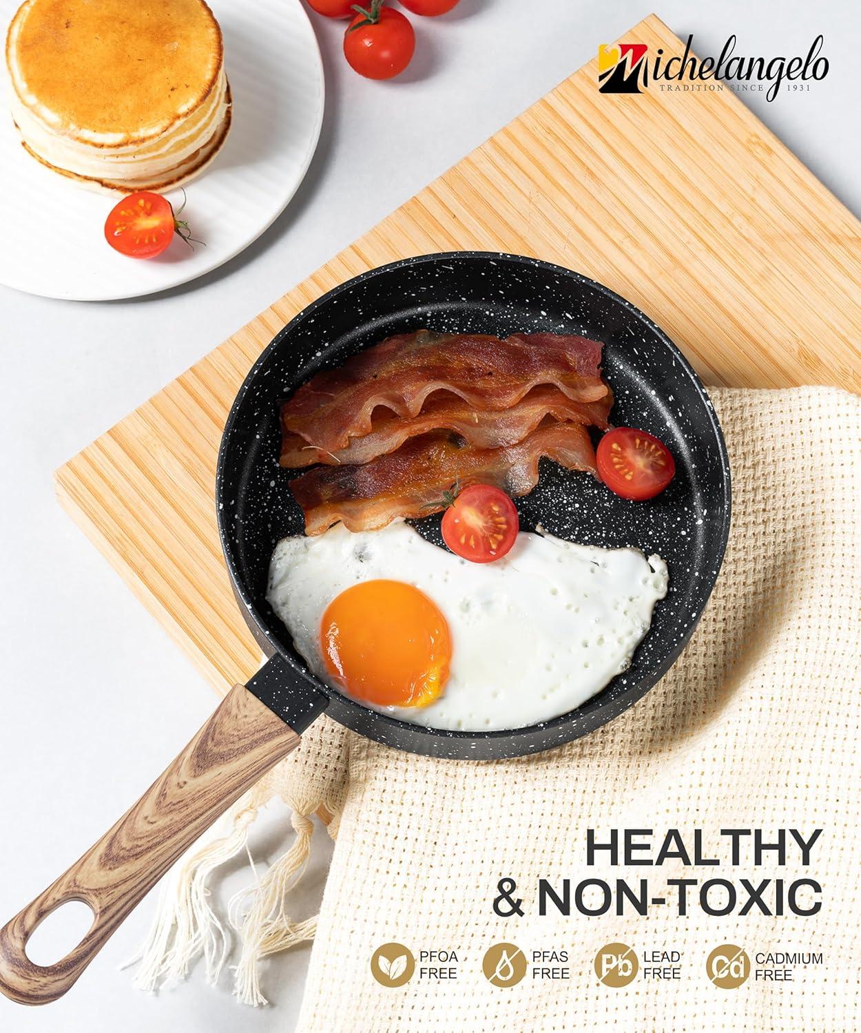 image:imageMICHELANGELO 10 Inch Frying Pan with Lid Nonstick Frying Pan with Healthy Granite Coating Nonstick Pan with AntiScald Handle Induction CompatibleBlack Granite