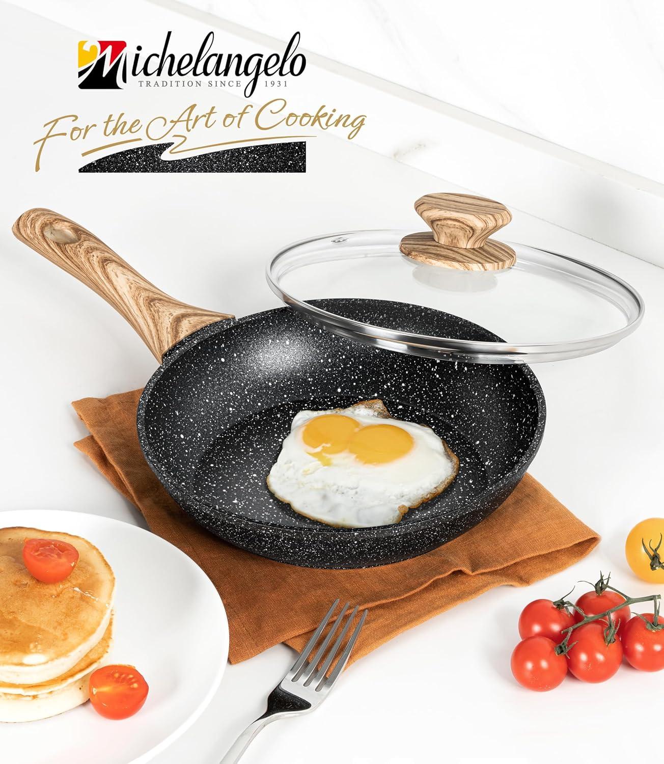 image:imageMICHELANGELO 10 Inch Frying Pan with Lid Nonstick Frying Pan with Healthy Granite Coating Nonstick Pan with AntiScald Handle Induction CompatibleBlack Granite