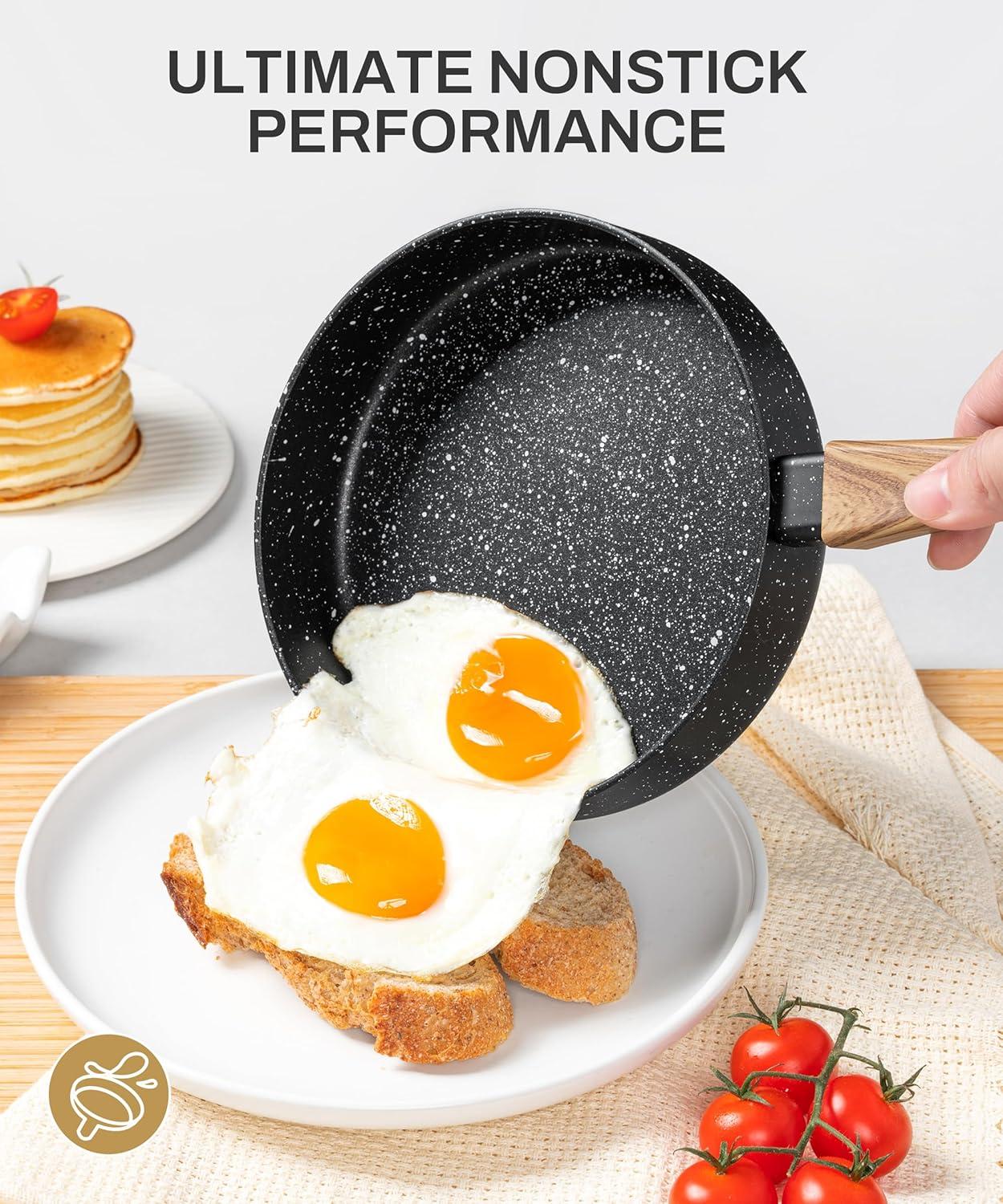 image:imageMICHELANGELO 10 Inch Frying Pan with Lid Nonstick Frying Pan with Healthy Granite Coating Nonstick Pan with AntiScald Handle Induction CompatibleBlack Granite