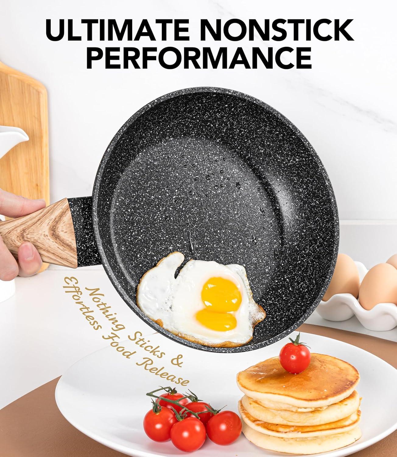 image:imageMICHELANGELO 10 Inch Frying Pan with Lid Nonstick Frying Pan with Healthy Granite Coating Nonstick Pan with AntiScald Handle Induction CompatibleBlack Granite