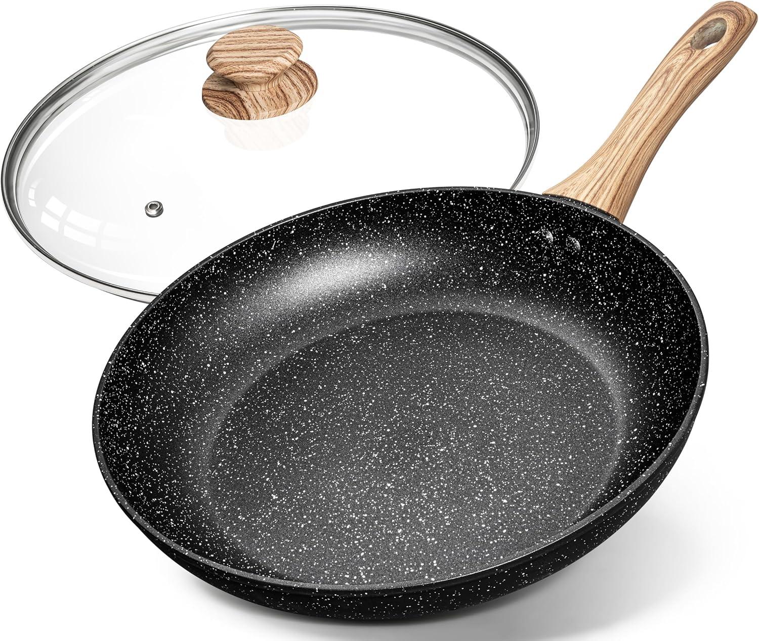 image:imageMICHELANGELO 10 Inch Frying Pan with Lid Nonstick Frying Pan with Healthy Granite Coating Nonstick Pan with AntiScald Handle Induction CompatibleBlack Granite