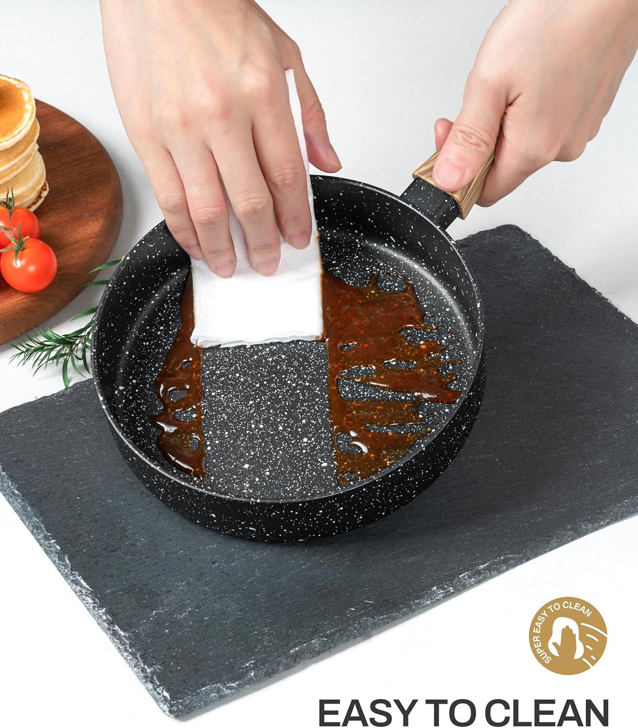 image:imageMICHELANGELO 10 Inch Frying Pan with Lid Nonstick Frying Pan with Healthy Granite Coating Nonstick Pan with AntiScald Handle Induction CompatibleBlack Granite