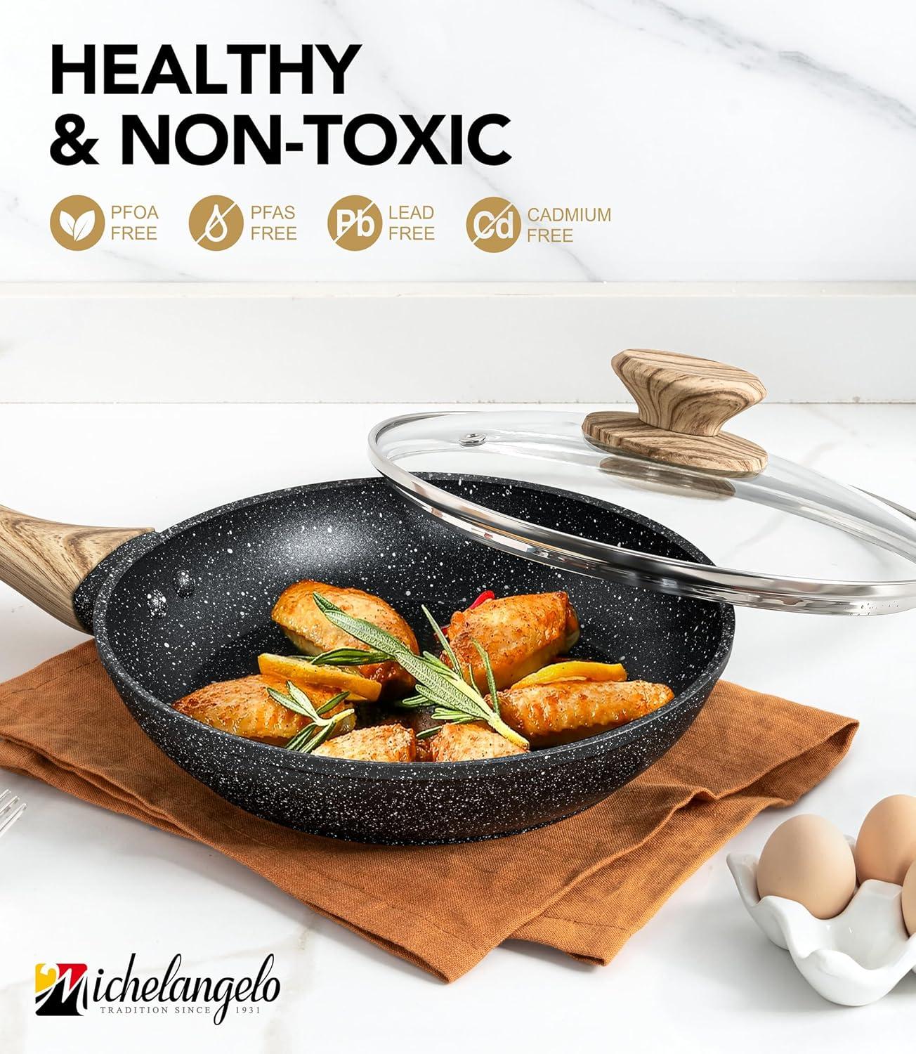 image:imageMICHELANGELO 10 Inch Frying Pan with Lid Nonstick Frying Pan with Healthy Granite Coating Nonstick Pan with AntiScald Handle Induction CompatibleBlack Granite