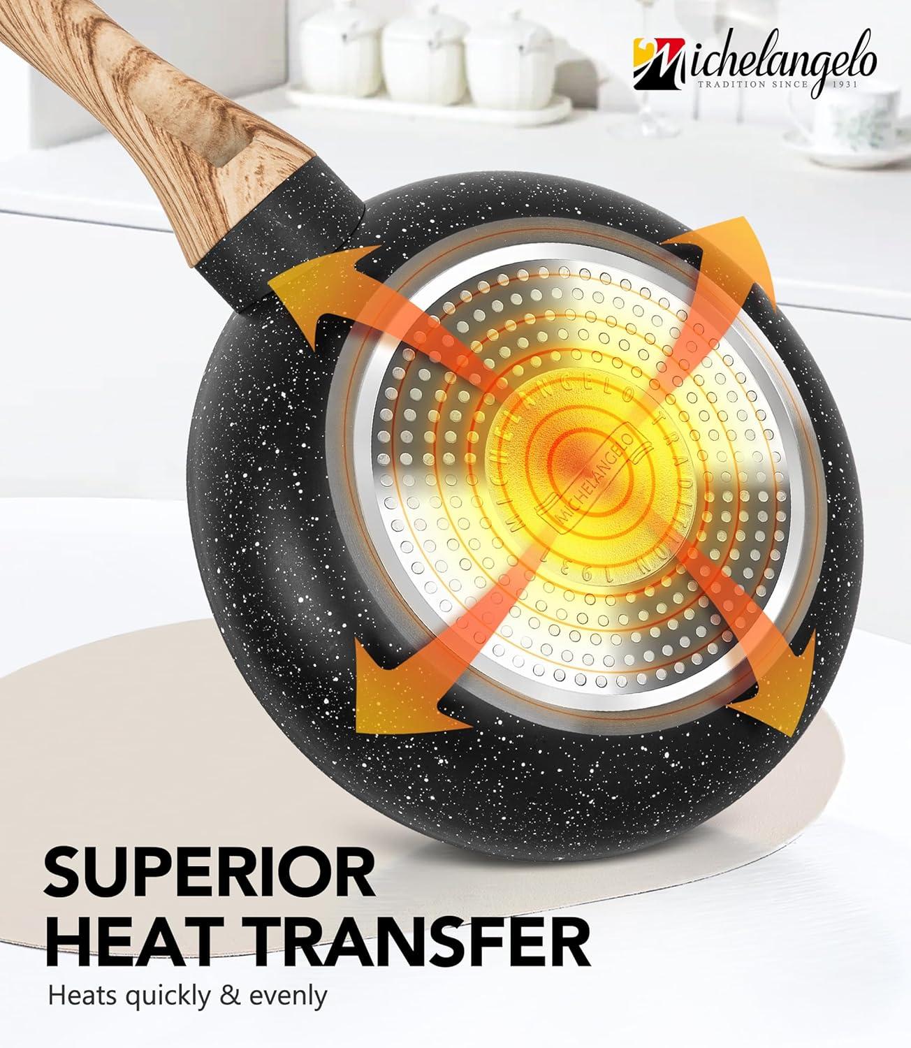image:imageMICHELANGELO 10 Inch Frying Pan with Lid Nonstick Frying Pan with Healthy Granite Coating Nonstick Pan with AntiScald Handle Induction CompatibleBlack Granite