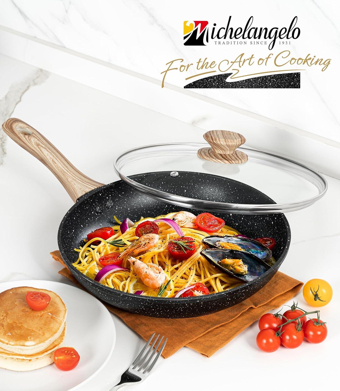 image:imageMICHELANGELO 10 Inch Frying Pan with Lid Nonstick Frying Pan with Healthy Granite Coating Nonstick Pan with AntiScald Handle Induction CompatibleBlack Granite