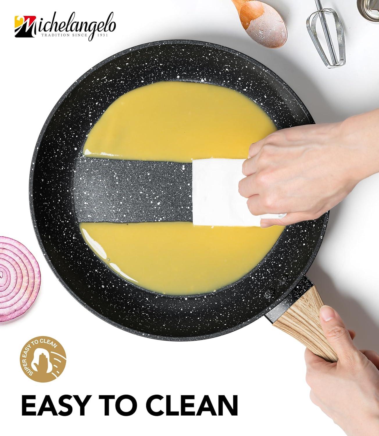 image:imageMICHELANGELO 10 Inch Frying Pan with Lid Nonstick Frying Pan with Healthy Granite Coating Nonstick Pan with AntiScald Handle Induction CompatibleBlack Granite