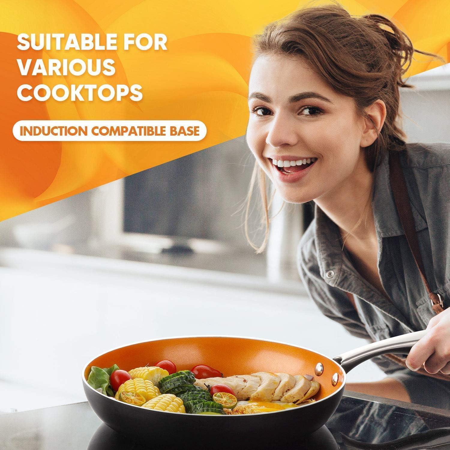 image:imageMICHELANGELO 12 Inch Frying Pan 3 Quart Saucepan with Lid Ultra Nonstick Coppper Sauce Pan with Lid Ceramic Nonstick Saucepan and Frying Pan Small Sauce Pot Copper Pot and Pan