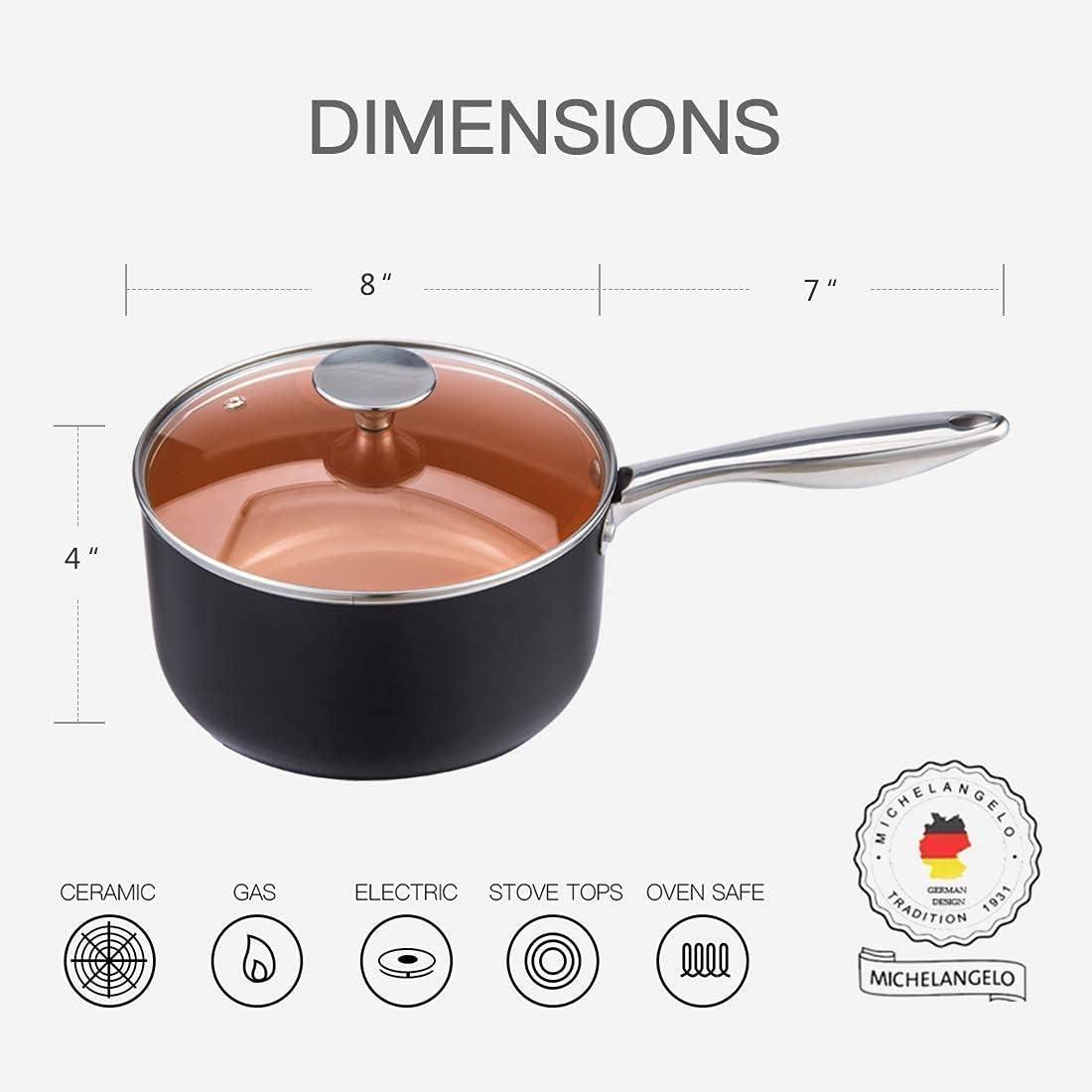 image:imageMICHELANGELO 12 Inch Frying Pan 3 Quart Saucepan with Lid Ultra Nonstick Coppper Sauce Pan with Lid Ceramic Nonstick Saucepan and Frying Pan Small Sauce Pot Copper Pot and Pan