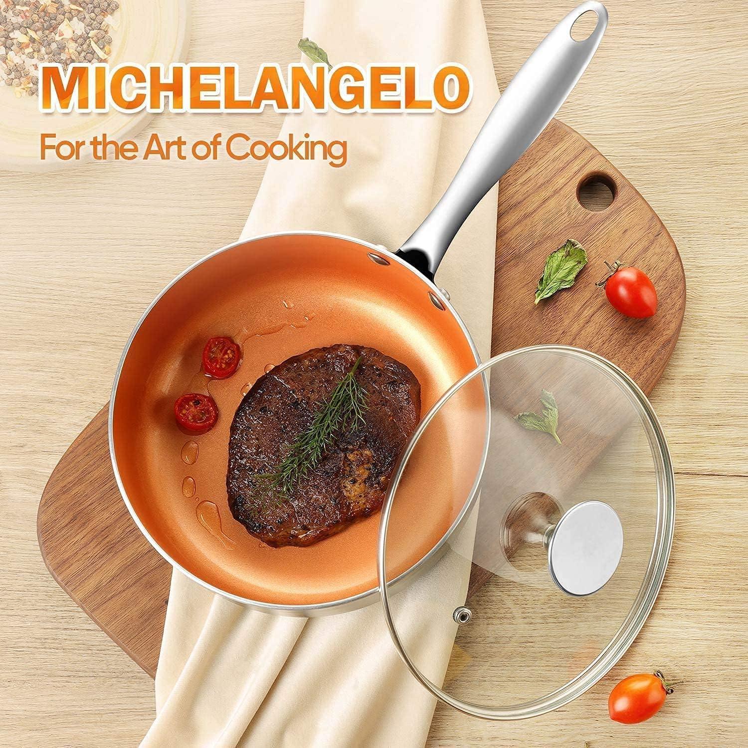 image:imageMICHELANGELO 8 Inch 10 Inch 12 Inch Frying Pan Set Copper Frying Pan Set with Lid 81012