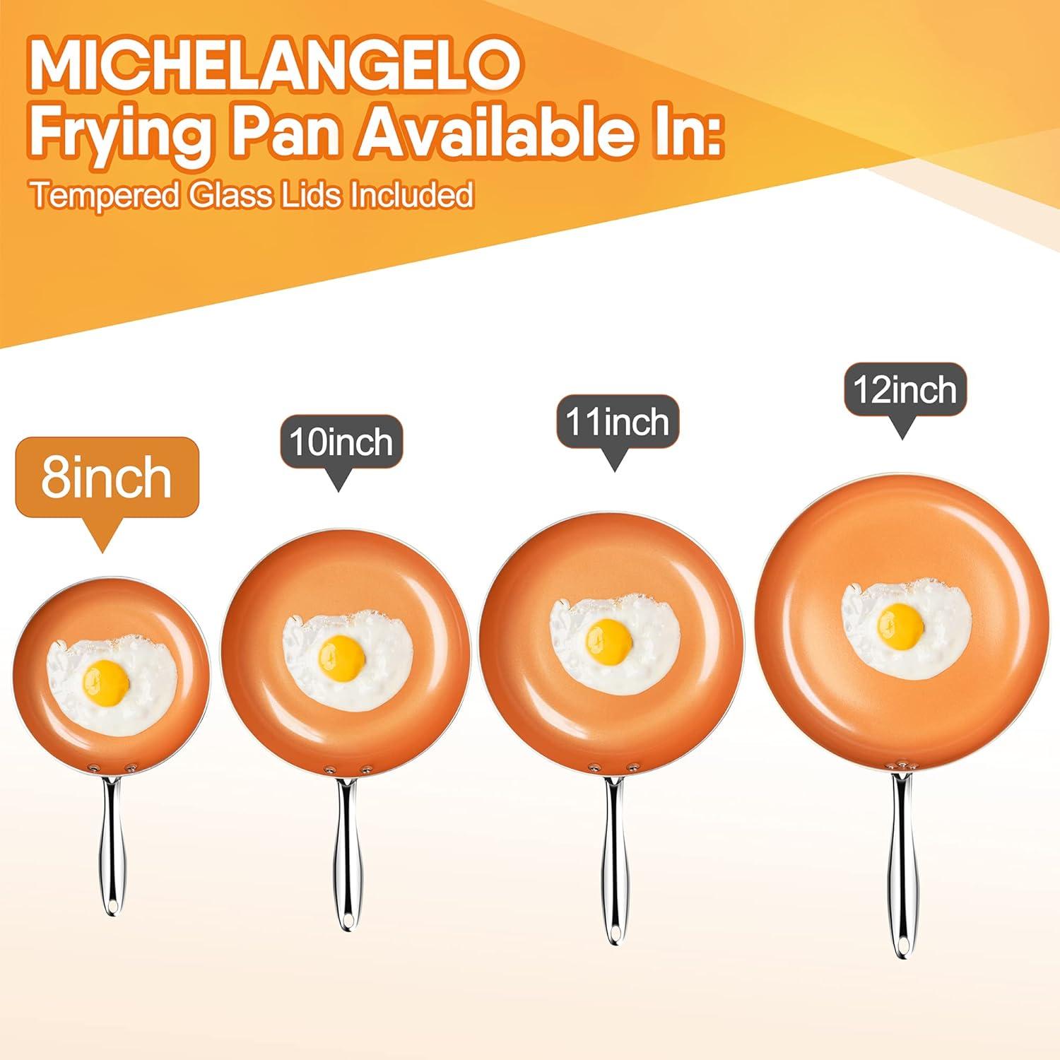 image:imageMICHELANGELO 8 Inch 10 Inch Frying Pan Set Copper Frying Pan Set with Lid Nonstick Frying Pan Set Copper Pans with Lid Nonstick Skillets with Lid Ceramic Fry Pan with Lid 8 10