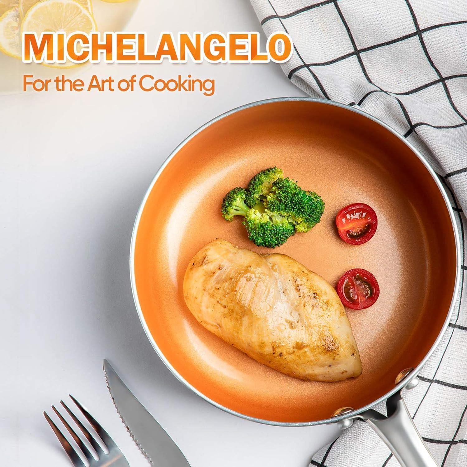 image:imageMICHELANGELO 8 Inch 10 Inch Frying Pan Set Copper Frying Pan Set with Lid Nonstick Frying Pan Set Copper Pans with Lid Nonstick Skillets with Lid Ceramic Fry Pan with Lid 8 10