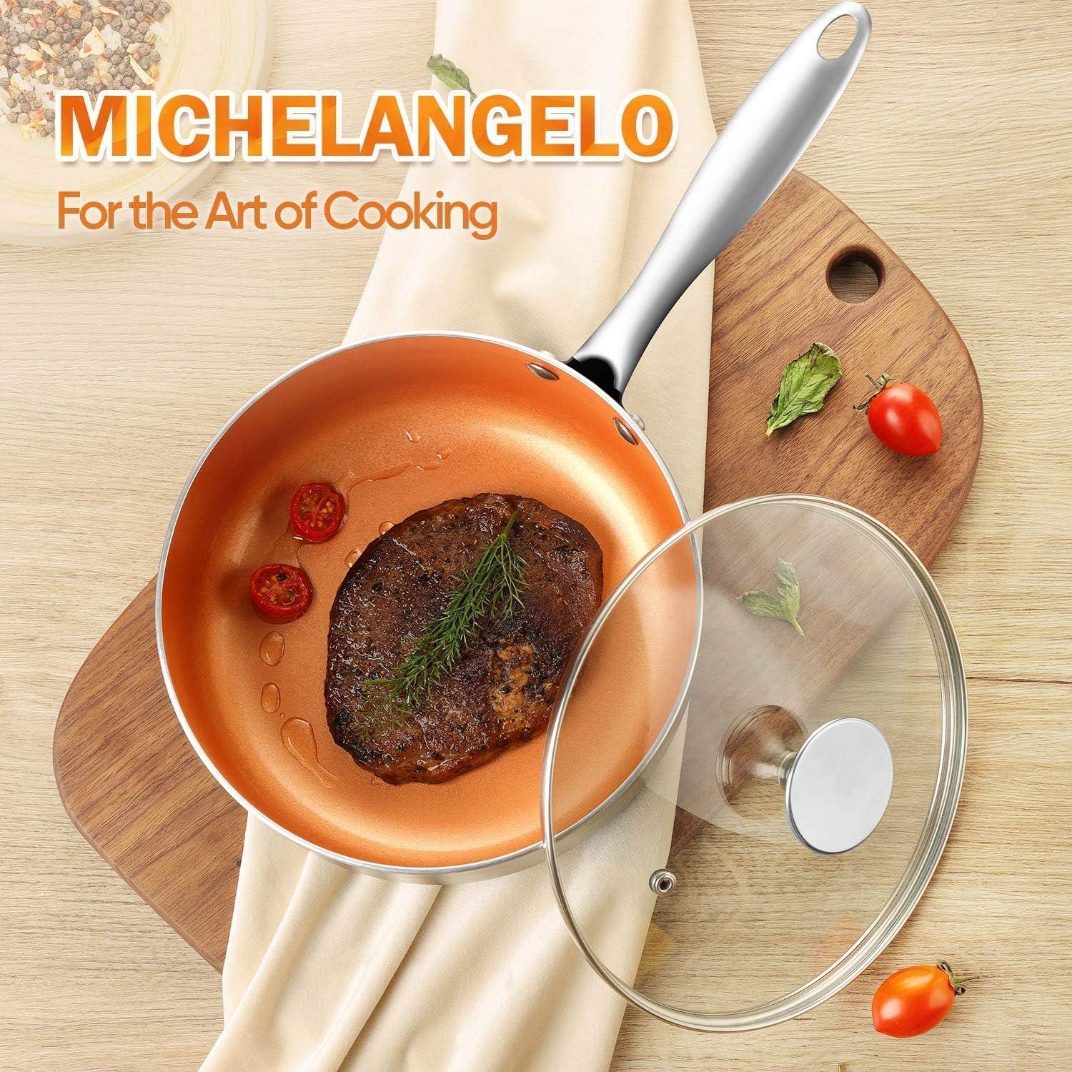 image:imageMICHELANGELO 8 Inch Frying Pan 1 Quart Saucepan with Lid 2Piece Copper Nonstick Cookware Set with Lid