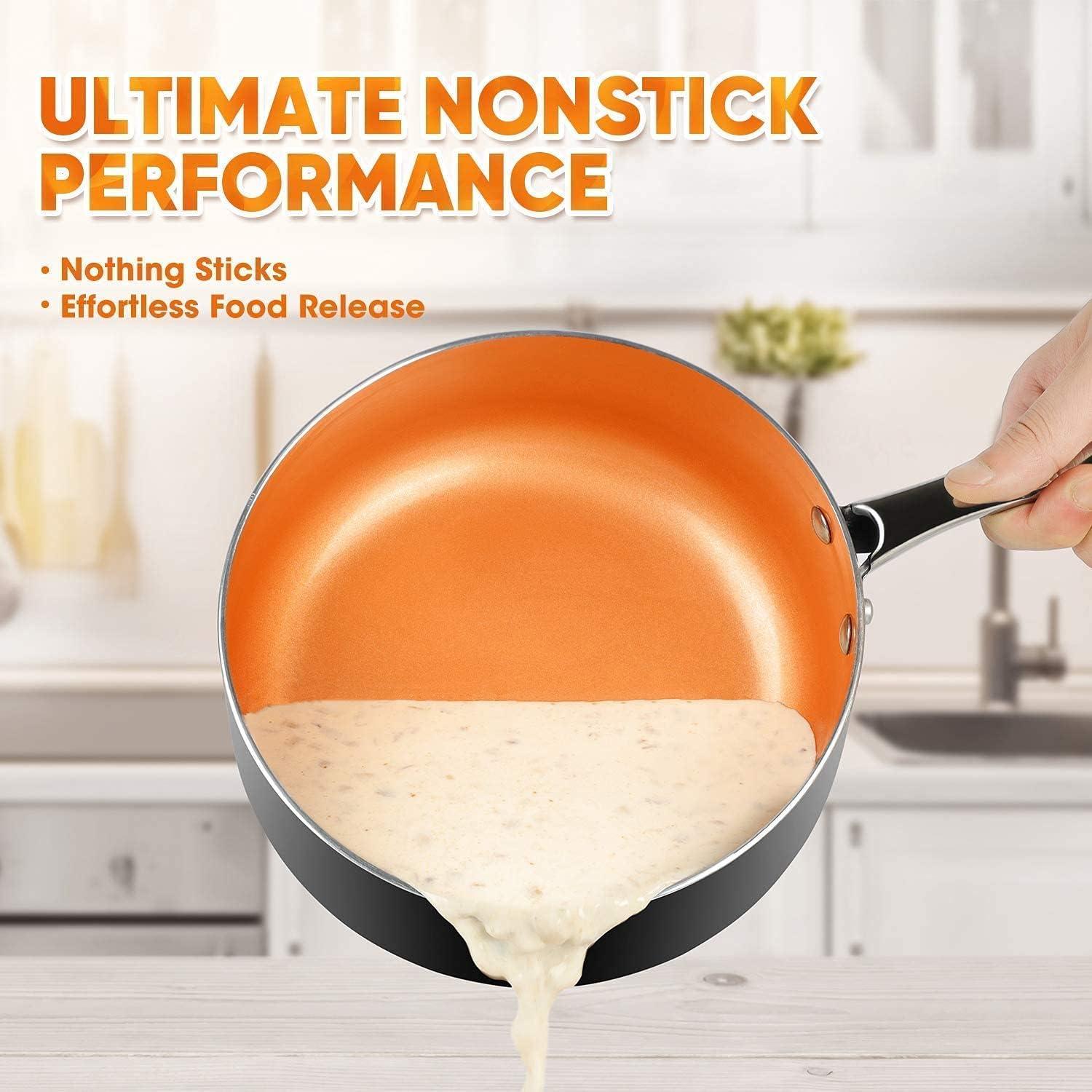 image:imageMICHELANGELO 8 Inch Frying Pan 1 Quart Saucepan with Lid 2Piece Copper Nonstick Cookware Set with Lid