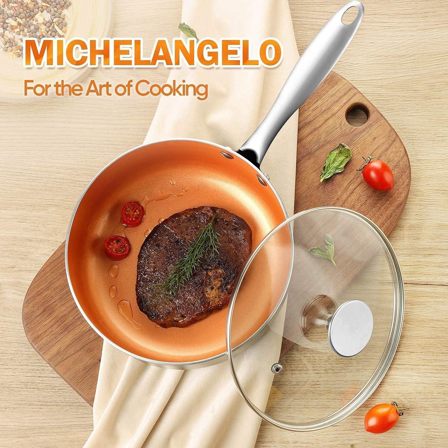 image:imageMICHELANGELO 8 Inch Frying Pan 2 Quart Saucepan with Lid Ceramic Nonstick Pan Set with Lid and Copper Pot and Pan Ultra Nonstick Copper Pan Set with Lid