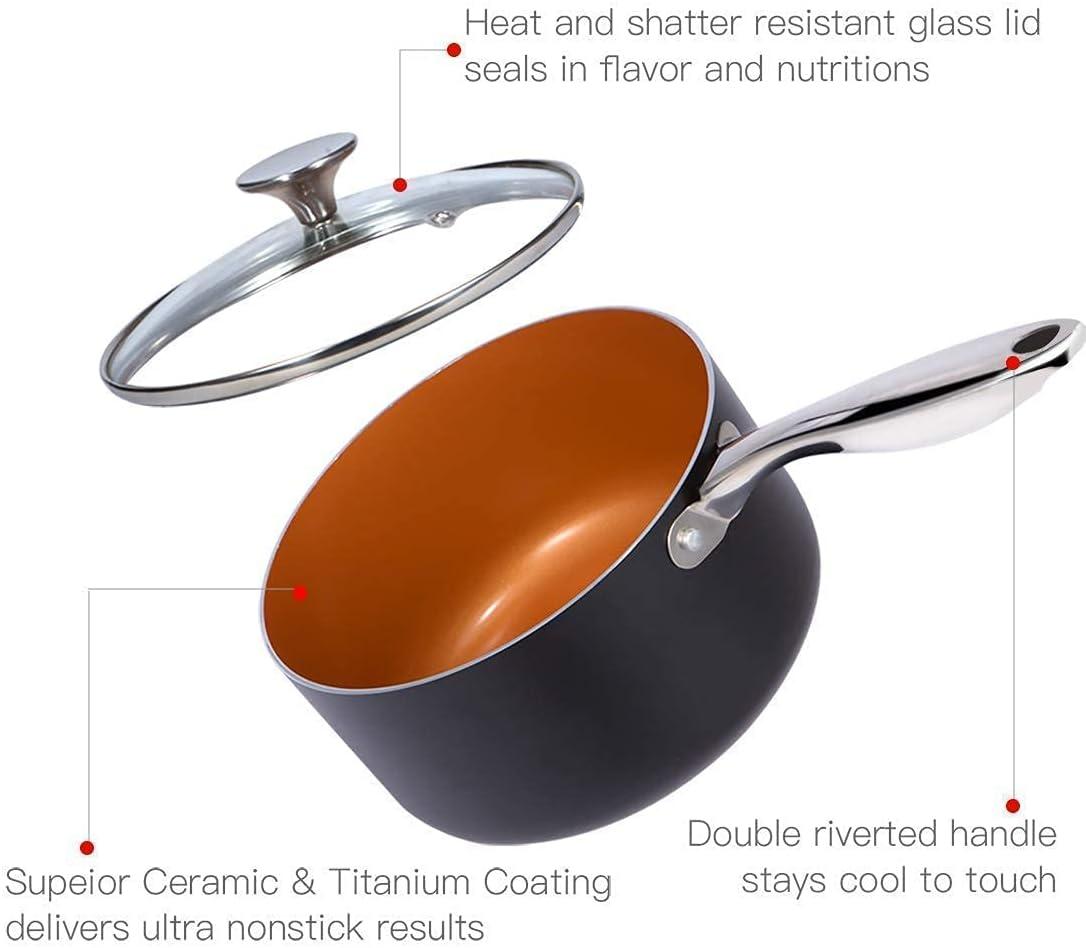 image:imageMICHELANGELO 8 Inch Frying Pan 2 Quart Saucepan with Lid Ceramic Nonstick Pan Set with Lid and Copper Pot and Pan Ultra Nonstick Copper Pan Set with Lid