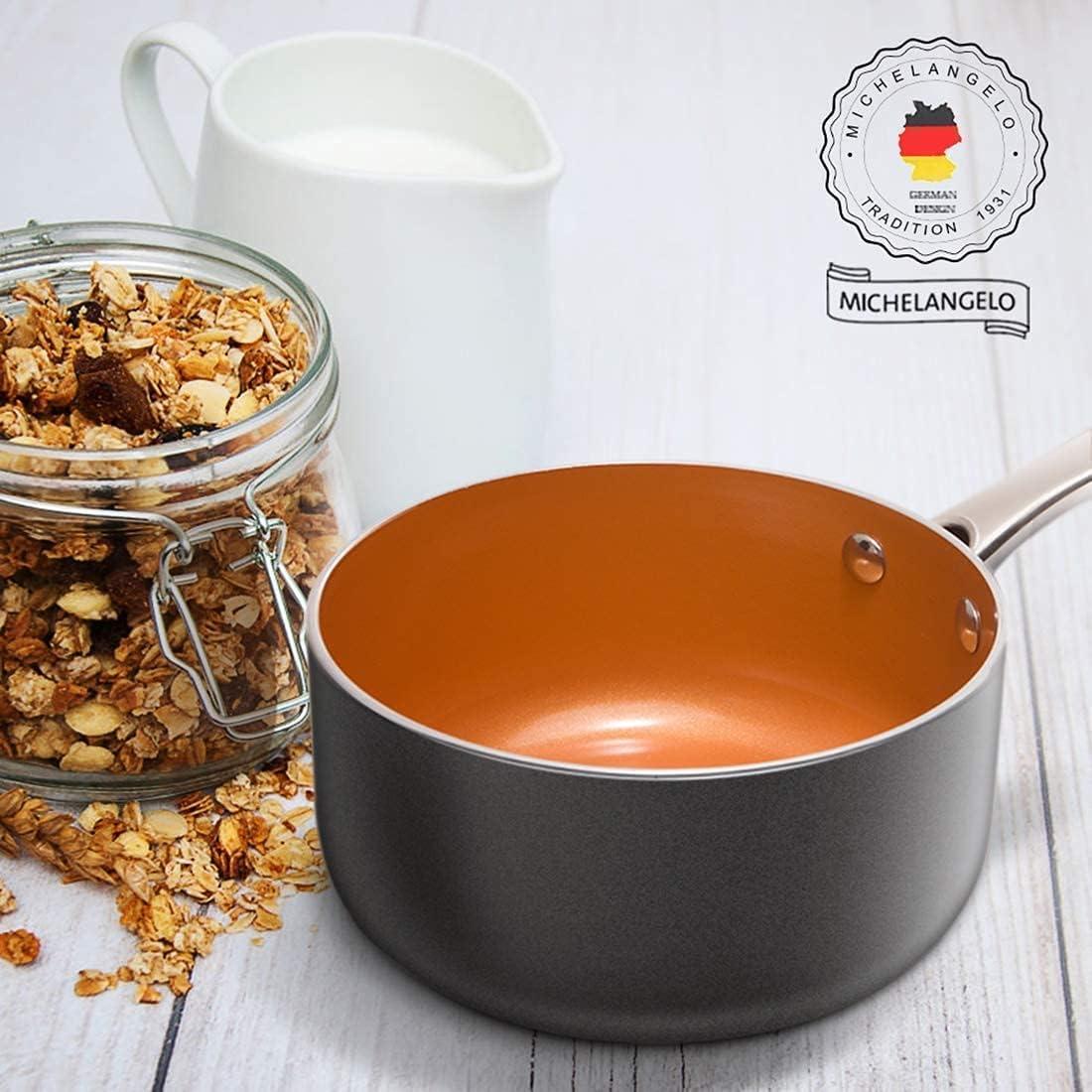 image:imageMICHELANGELO 8 Inch Frying Pan 2 Quart Saucepan with Lid Ceramic Nonstick Pan Set with Lid and Copper Pot and Pan Ultra Nonstick Copper Pan Set with Lid