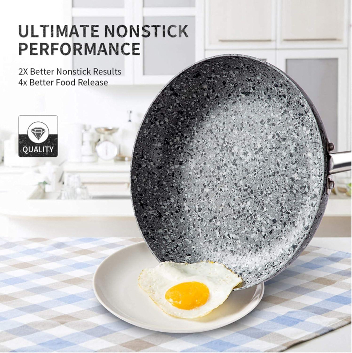 image:imageMICHELANGELO 8 Inch amp10 Inch 12 Inch Granite Frying Pan Stone Skillets Nonstick Frying Pan with Lid Nonstick Stone Frying Pans with Non toxic StoneDerived Coating