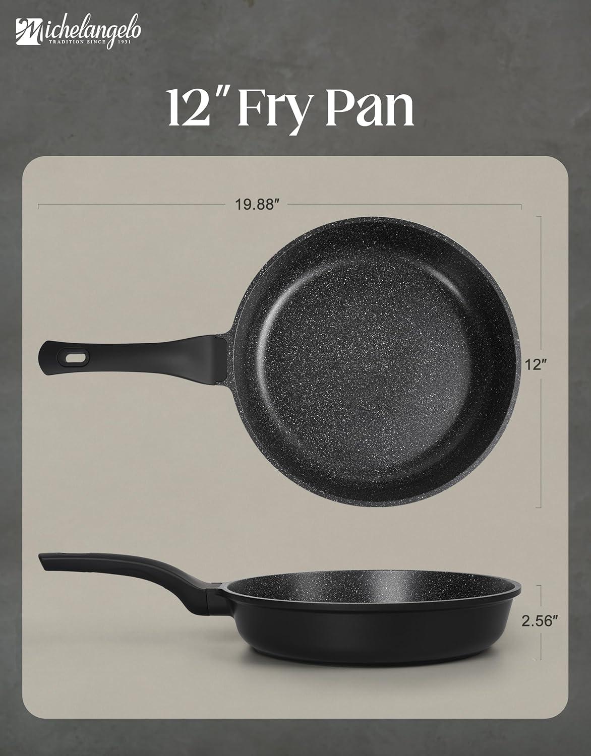 image:imageMICHELANGELO Frying Pans Nonstick Large Non Stick Frying Pan 12 Inch Ease of Cleaning All Stovetops Compatible Built to Last StayCool Handle12 inch