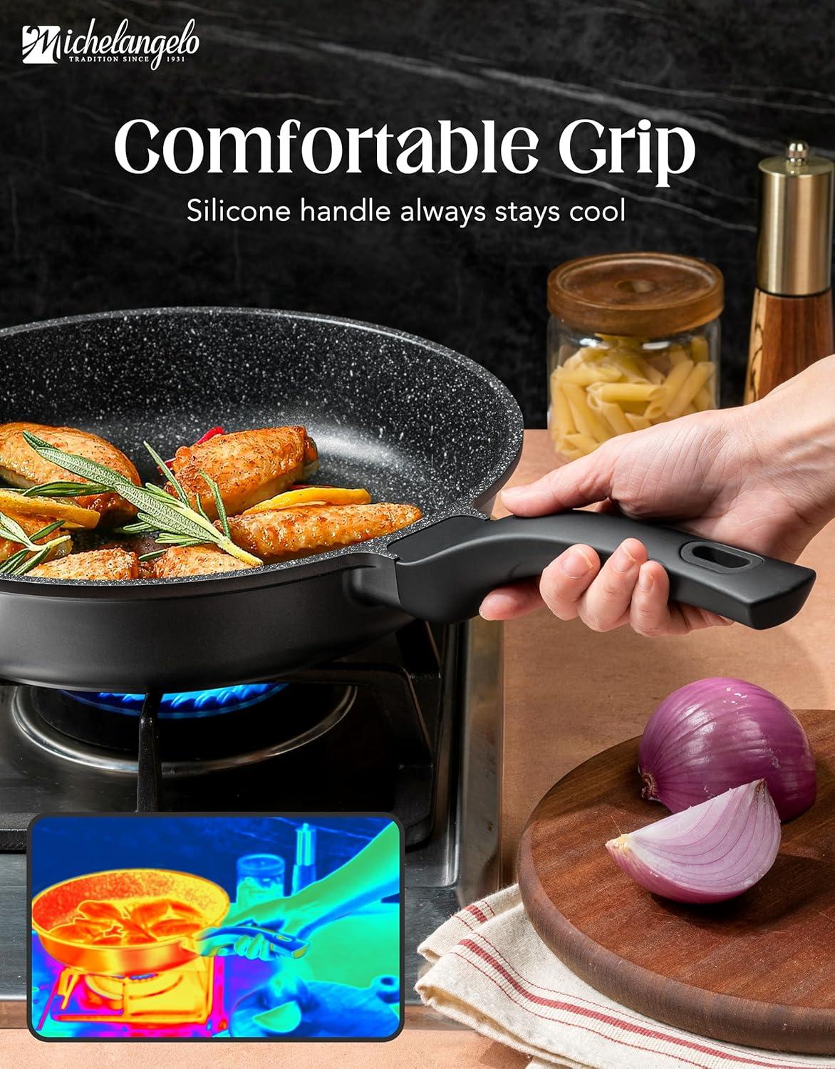 image:imageMICHELANGELO Frying Pans Nonstick Large Non Stick Frying Pan 12 Inch Ease of Cleaning All Stovetops Compatible Built to Last StayCool Handle12 inch