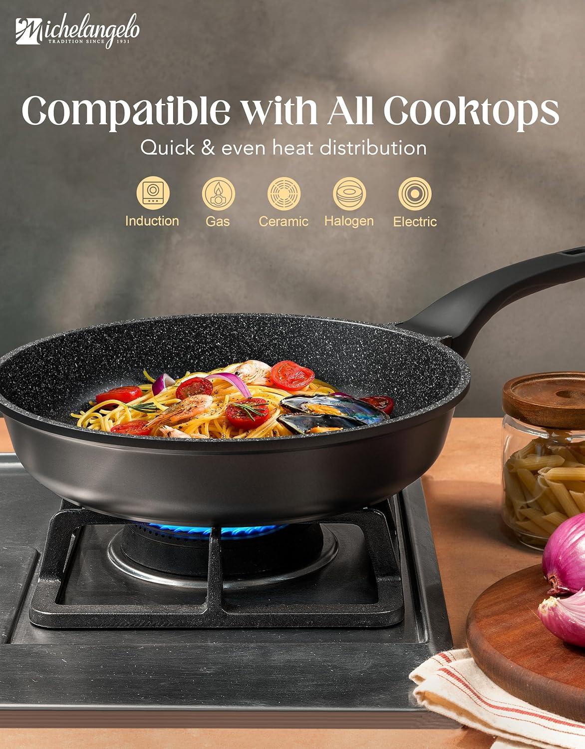 image:imageMICHELANGELO Frying Pans Nonstick Large Non Stick Frying Pan 12 Inch Ease of Cleaning All Stovetops Compatible Built to Last StayCool Handle8 inch