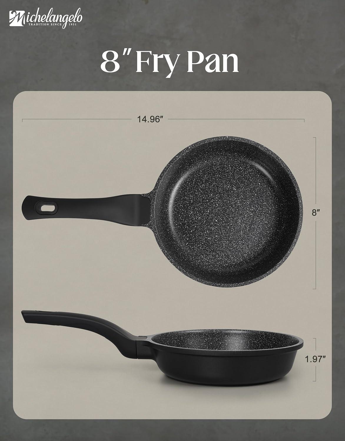 image:imageMICHELANGELO Frying Pans Nonstick Large Non Stick Frying Pan 12 Inch Ease of Cleaning All Stovetops Compatible Built to Last StayCool Handle8 inch