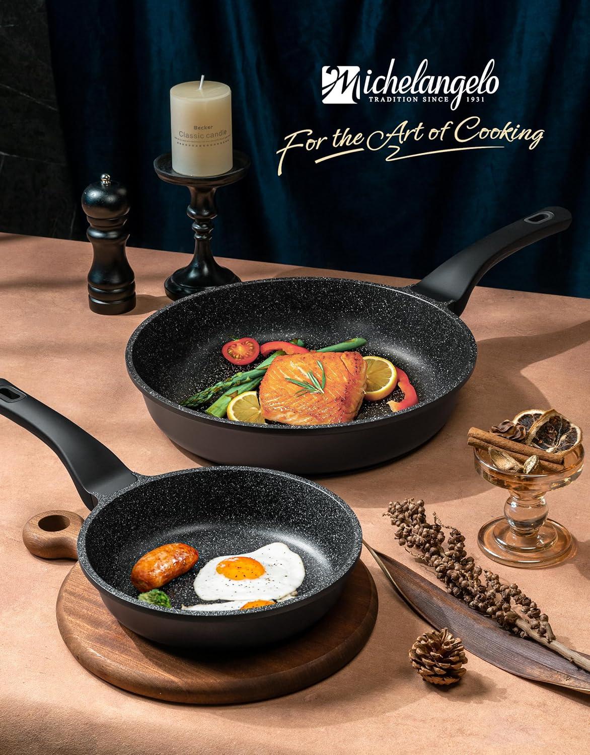 image:imageMICHELANGELO Frying Pans Nonstick Large Non Stick Frying Pan 12 Inch Ease of Cleaning All Stovetops Compatible Built to Last StayCool Handle8 inch