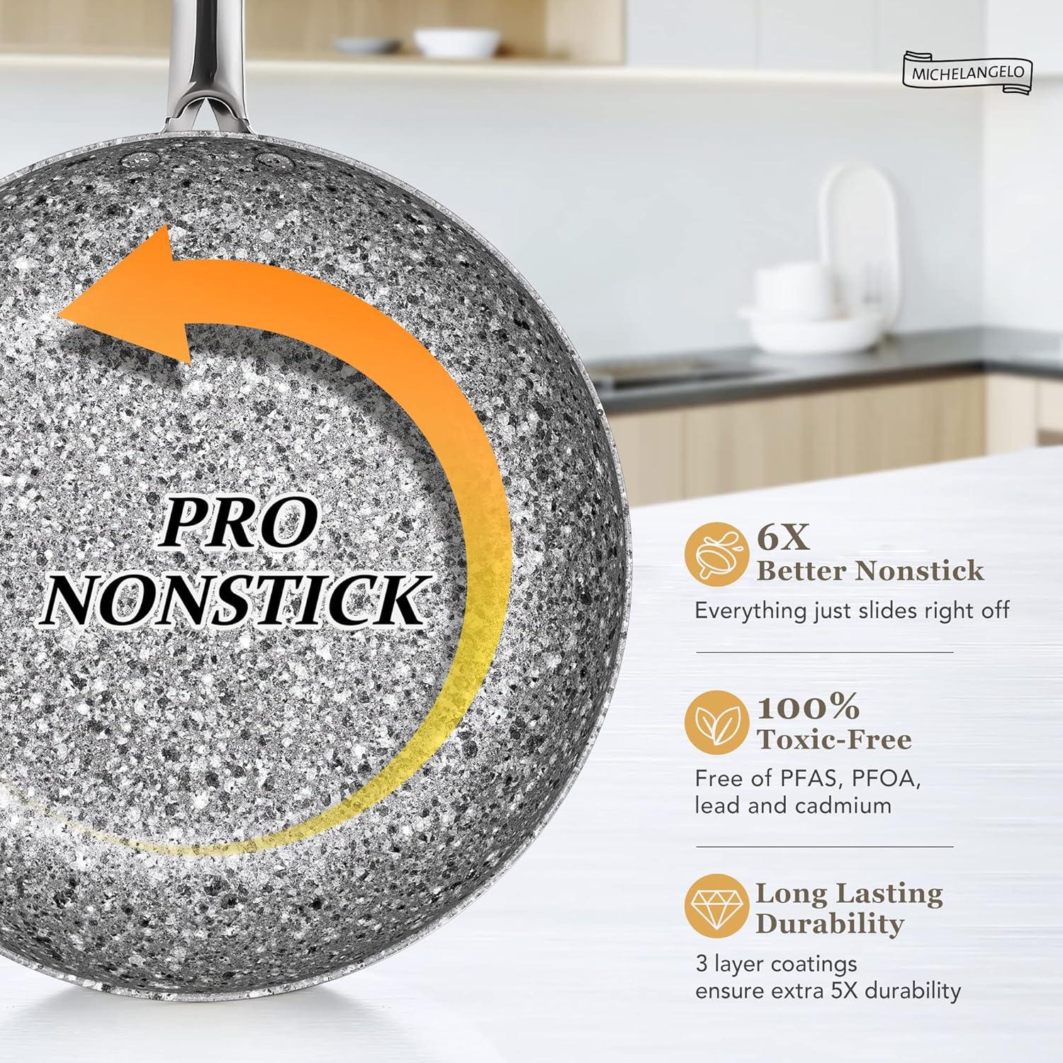 image:imageMICHELANGELO Frying Pans Set with 100 APEO amp PFOAFree Stone Non Stick Coating Granite Skillet Set Nonstick Skillets 3 Pcs89511 inch10 inch