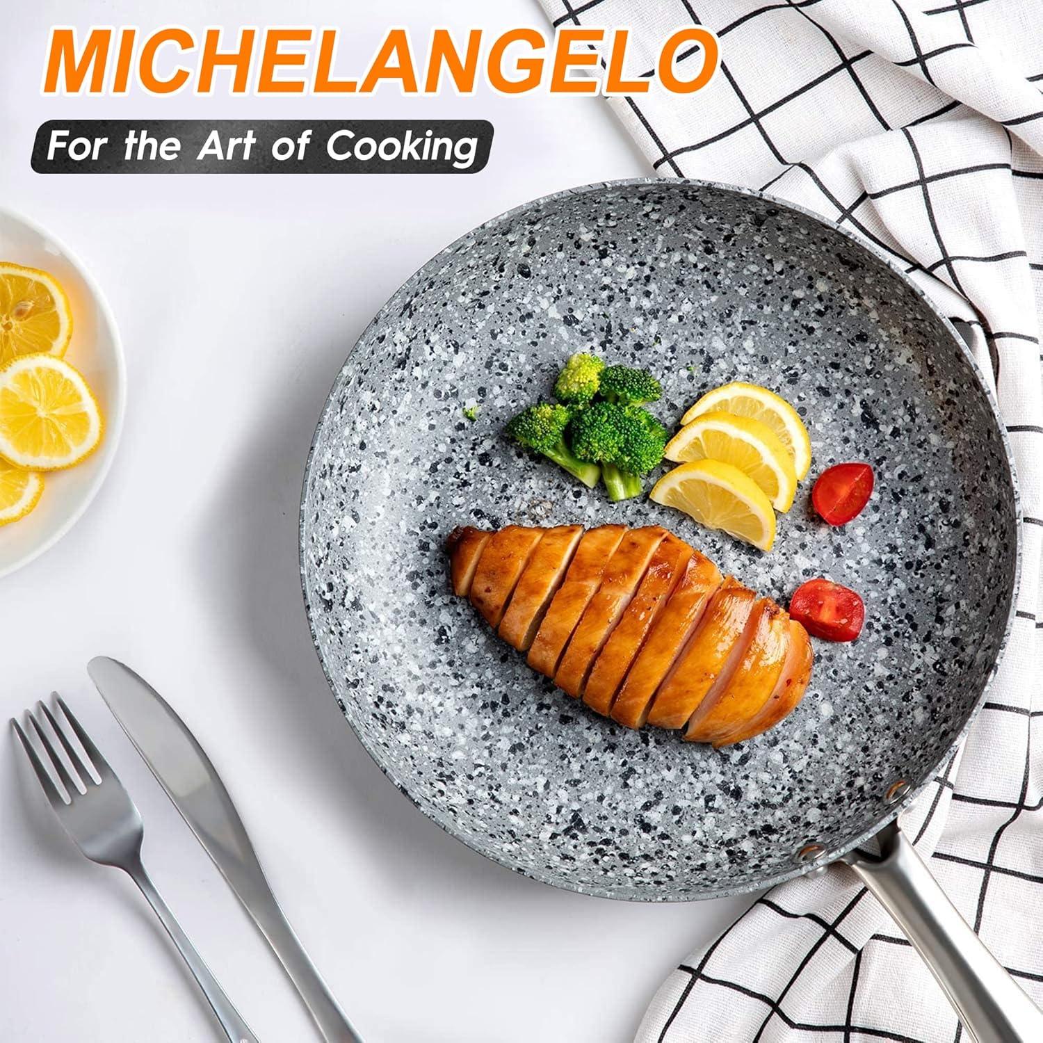 image:imageMICHELANGELO Frying Pans Set with 100 APEO amp PFOAFree Stone Non Stick Coating Granite Skillet Set Nonstick Skillets 3 Pcs89511 inch12 inch