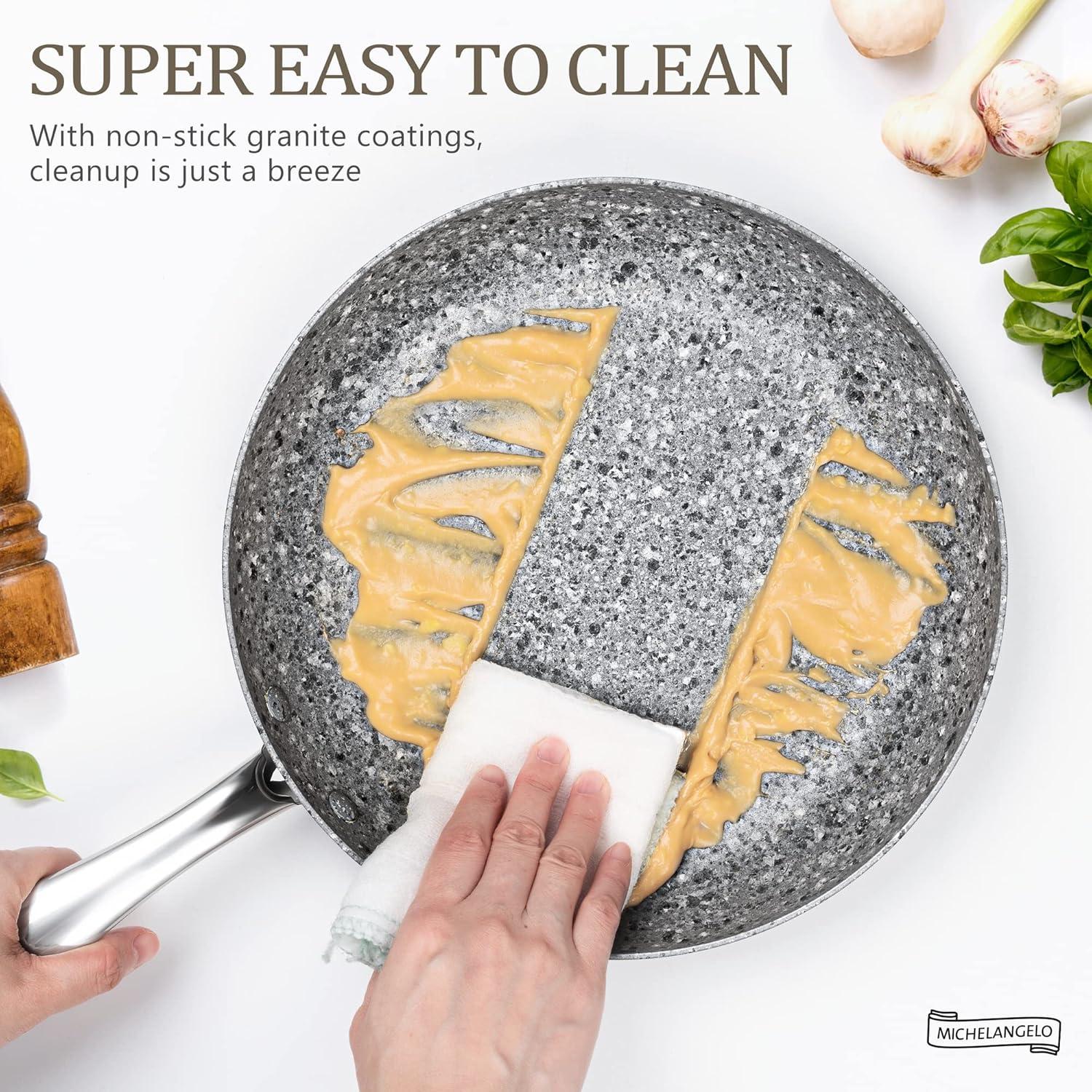 image:imageMICHELANGELO Frying Pans Set with 100 APEO amp PFOAFree Stone Non Stick Coating Granite Skillet Set Nonstick Skillets 3 Pcs89511 inch12 inch