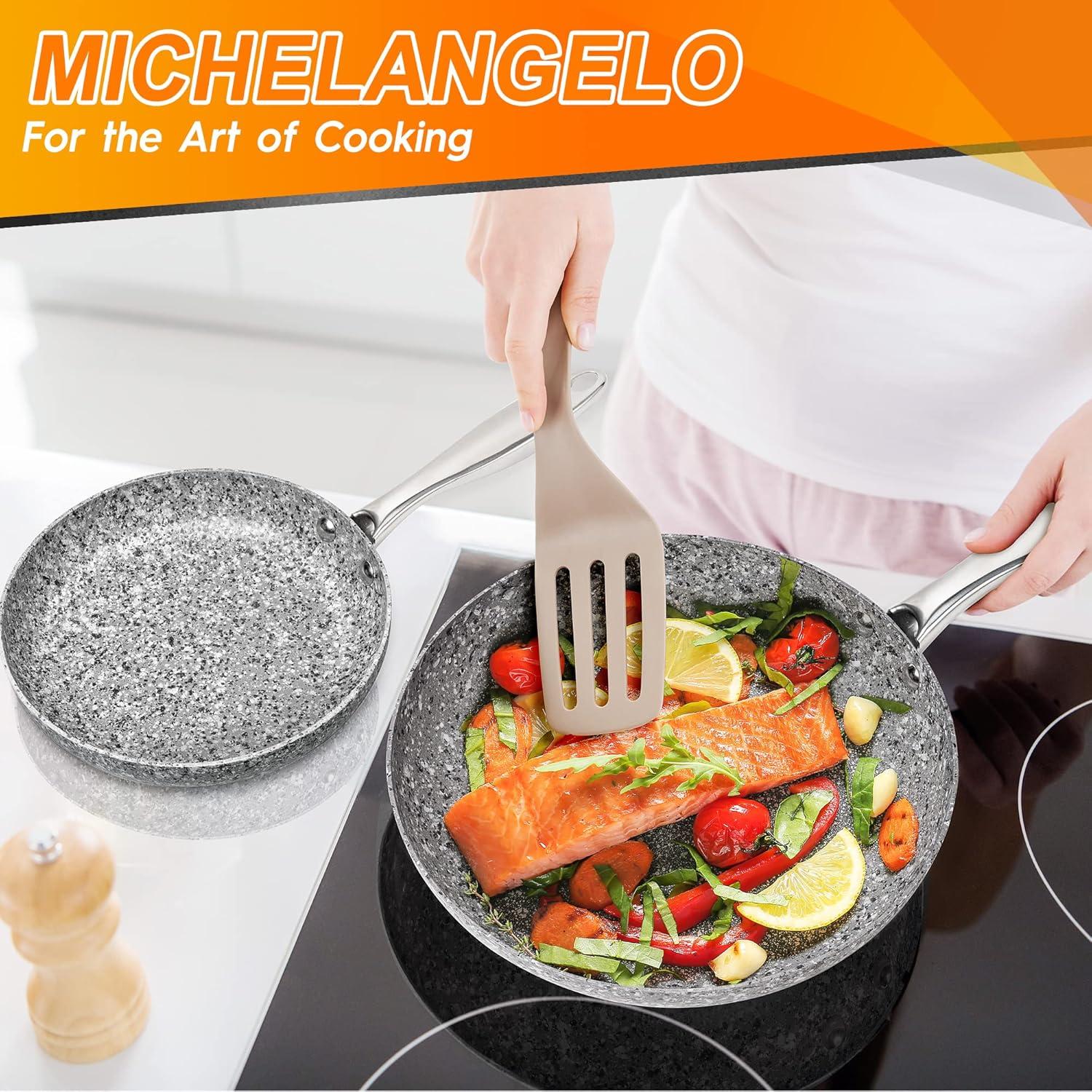 image:imageMICHELANGELO Frying Pans Set with 100 APEO amp PFOAFree Stone Non Stick Coating Granite Skillet Set Nonstick Skillets 3 Pcs89511 inch12 inch